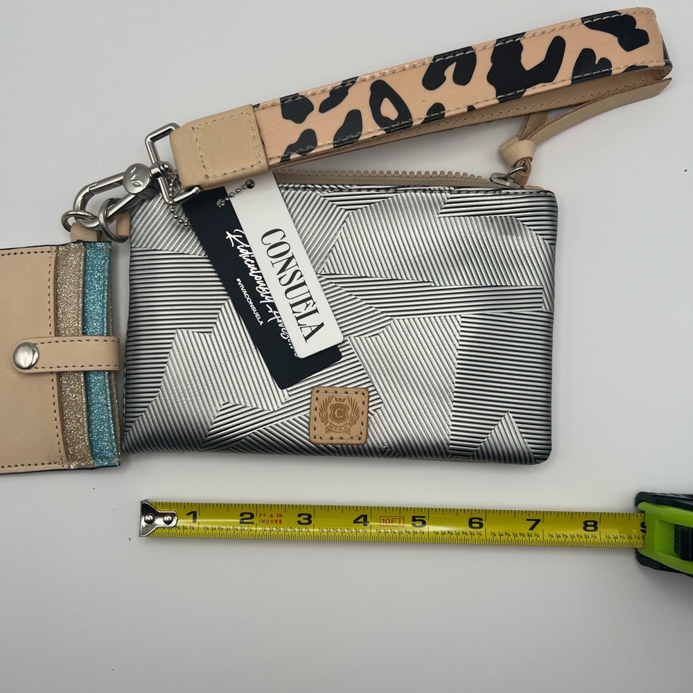 Consuela Silver and Tan Clutch Wristlet